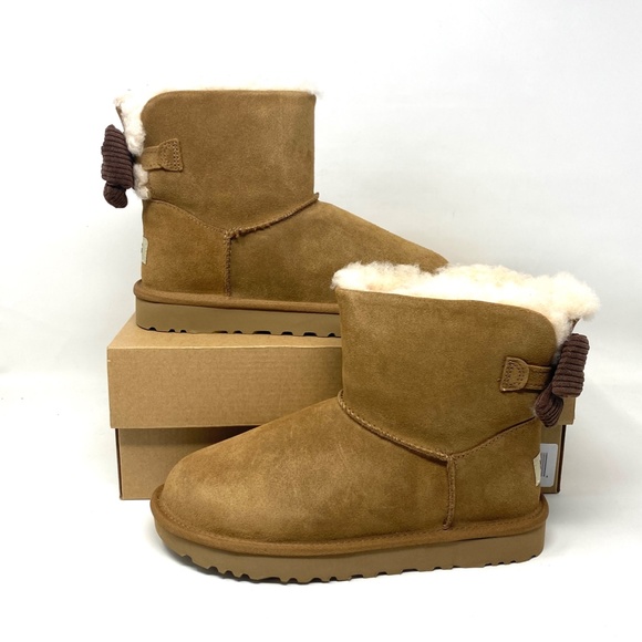 💖MEGA SALE💖UGG W Mini Bailey Corduroy Bow Women Brown Suede Boots 1117650CHE - Picture 5 of 9